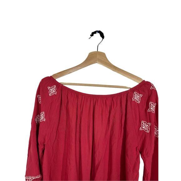 Ariat Red Long Sleeve Off Shoulder Blouse Size M Embroidered  Boho - Picture 7 of 7
